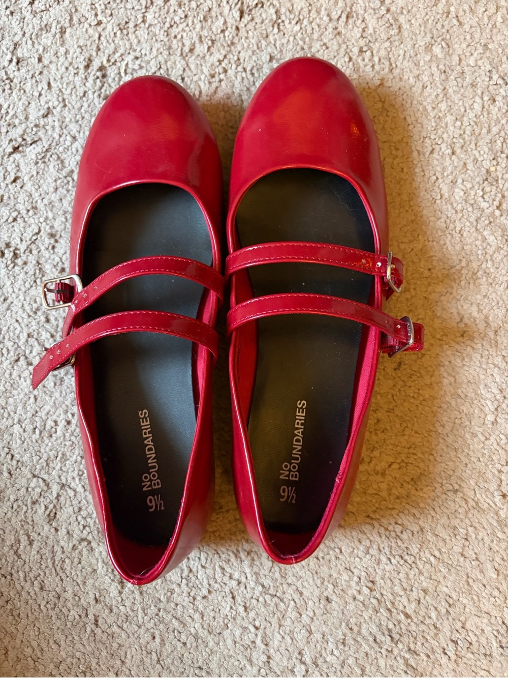 No Boundaries Red Patent Double-Strap Mary Jane Flats